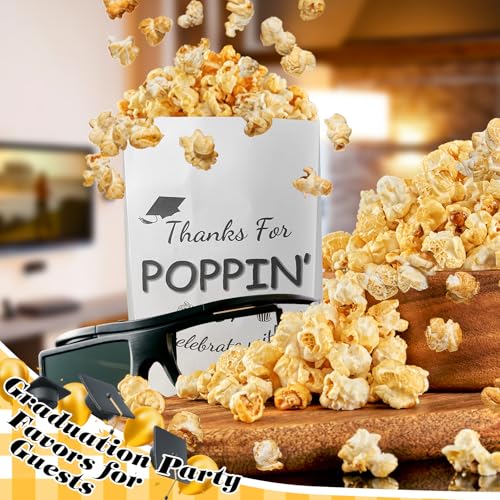 Image of 100 Pcs Class of 2026 Graduation Popcorn Bags with Stickers Thanks for Popping by Popcorn Bags to Celebrate Smile Style Grease Resistant Snack Treat Paper Individual Servings for Party Favors(Black)