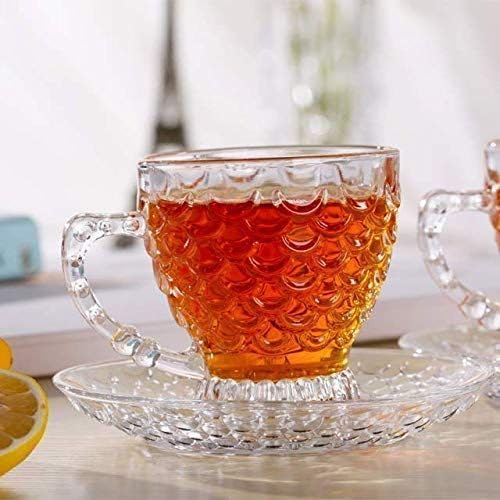 Image of Premium Classic Glass Tea Cup and Saucer - 180 ML, for Coffee, Green Tea, Herbal Tea, Lemon Tea More (6 Cup and 6 Saucer Set)