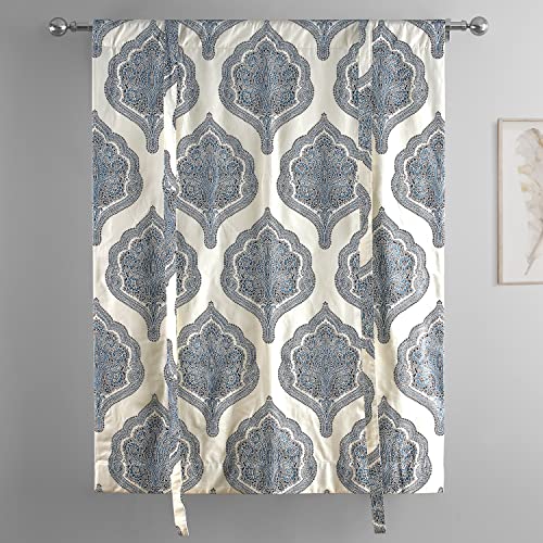Image of HPD Half Price Drapes Room Darkening Tie Up Curtains 46 X 63 Inch Arabesque Printed Cotton Window Roll Up Balloon Curtain for Living Room, Kitchen PRTW-TUD37-63 (1 Panel), Arabesque Blue