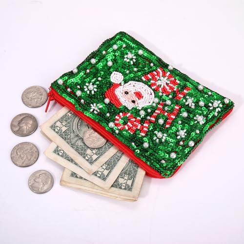 Image of Coin Purse Beaded Coin Purse for Women Christmas Holiday Coin Pouch Small Change Purse Wallet for Her