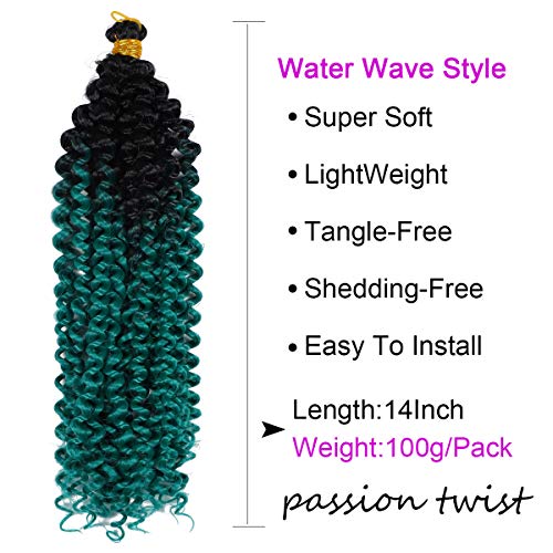 5Pack Marlybob Water Wave Crochet Curly Hair 100G/Pack Jerry Curly Crochet Braids Ombre Green Kinky Curly Synthetic Twist Braiding Hair For Black Women(1B/Green) #TOP1