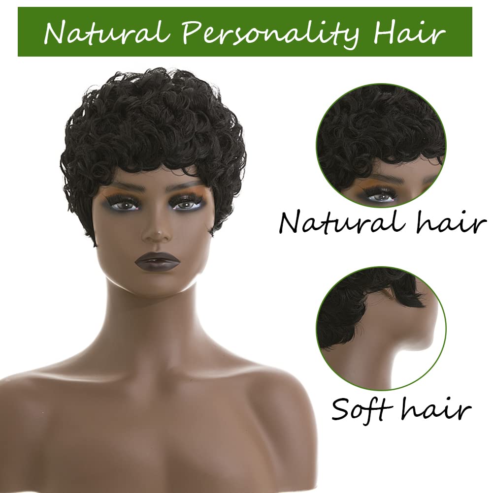 Pixie Cut Wigs for Black Women Synthetic Hair Afro Pixie Wig Black Color Short Wigs for Black Women Short Curly Wigs for Women (Natural Black)