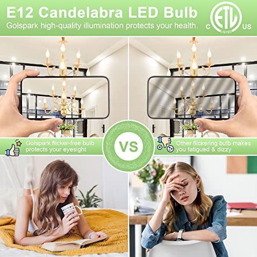 Golspark E12 Candelabra Led Bulb Dimmable, 60W Equivalent 4000K Daylight Type B Chandelier Light Bulbs, E12 Base Vintage Filament Flame Tip Clear Glass Candle Bulbs, 550Lumen, Pack Of 6 #TOP4