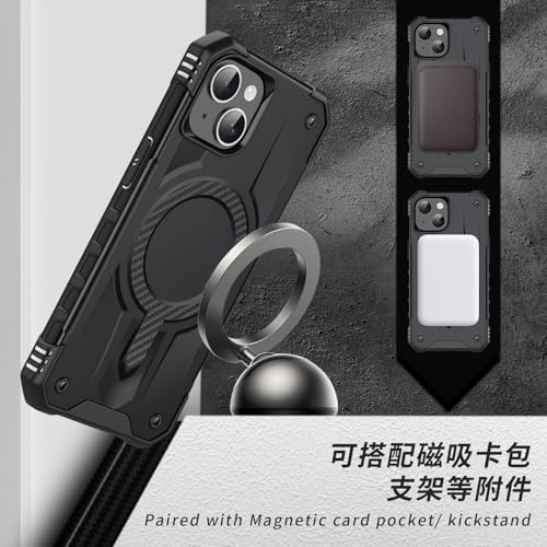 Image of Pirum for iPhone 14 Plus Case, Military Grade Drop Protection, Carbon Fiber Design, Shockproof, Supports Magnetic Charging Black