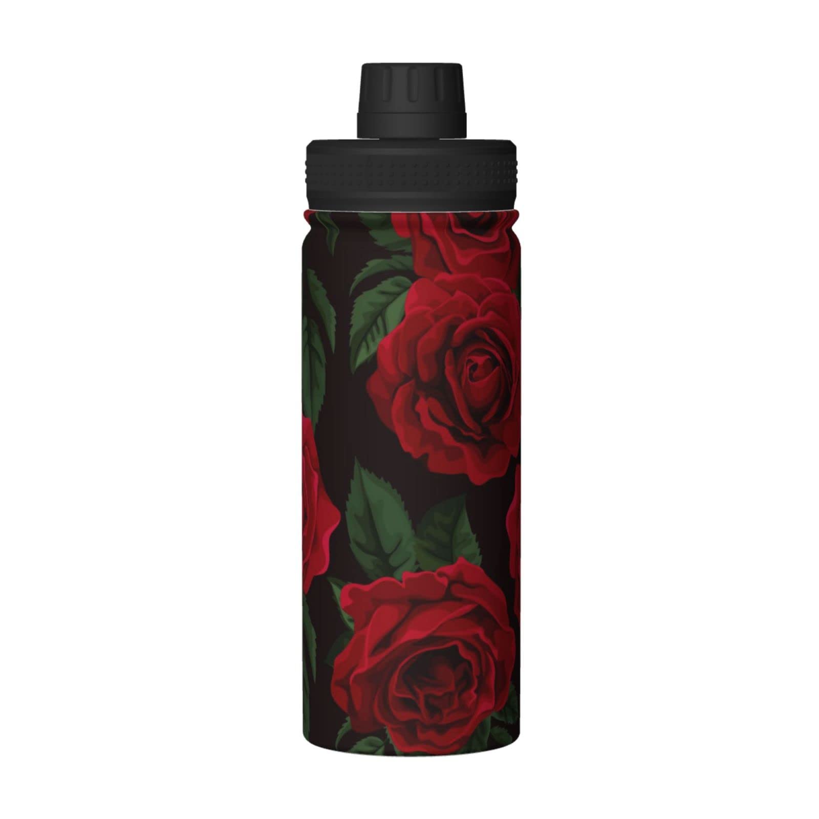 Red Rose Sport-Wasserflasche, 530 ml, isolierte Edelstahl, auslaufsichere Wasserflasche für Reisen, Fitnessstudio, Büro