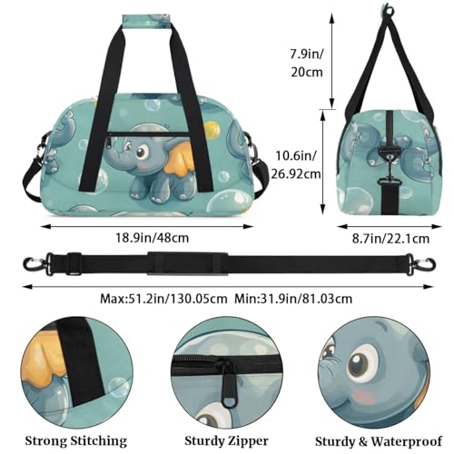 Cute Elephant Print Gym Travel Duffle Bag for Boys - Gymnastics Sports Dance Bag with Front Zipper Pocket for School Practice or Overnight Travel Weekender Sleepover Tote Bag Elephant3