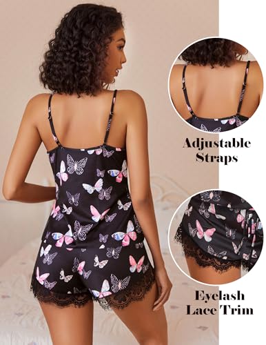 Image of Avidlove Women Pajama Set Lace Trim Short PJ Set Modal V Neck Sleeveless Sleepwear Drawstring Waist Nightwear S-XXL
