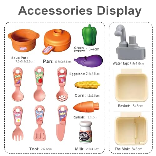 Image of VGRASSP Dream Kitchen Playset Toy Pretend Play Realistic Cooking Action Modern Kitchen Set - Real Like Working Sink - Random Color As Per Stock (Without Stove Small)