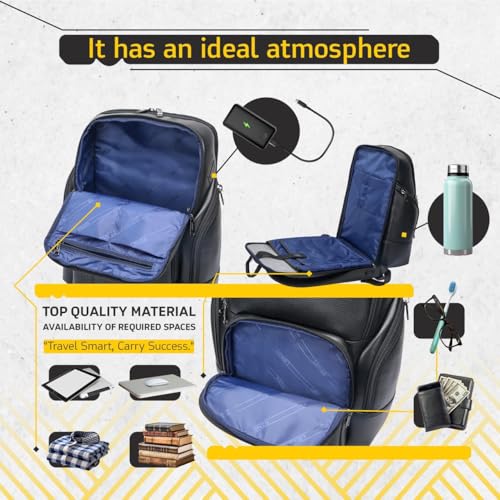 Durable Leather Laptop Business Backpack Perfect for Men & Women, Work Backpack Fits 15.6 Inch, Premium Quality Travel Bag with USB Charging Port, Water-Resistant, Bookbag with Multiple Pockets4