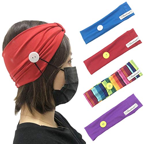 Aukmla Fashion Sport Headband Red Button Hairbands Print Head Wrap Elastic Hair Accessories for Women and girls (Pack of 4)