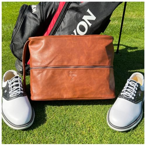Premium Golf Shoe Bag for Men, Faux Leather Golf Shoe Bags for Women, Golf Shoe Bag Men, with Ventilation, Durable Nylon Inner Material & Side Pocket, Golf Accessory for Men, Golf Shoes Bag for Men - Image 3