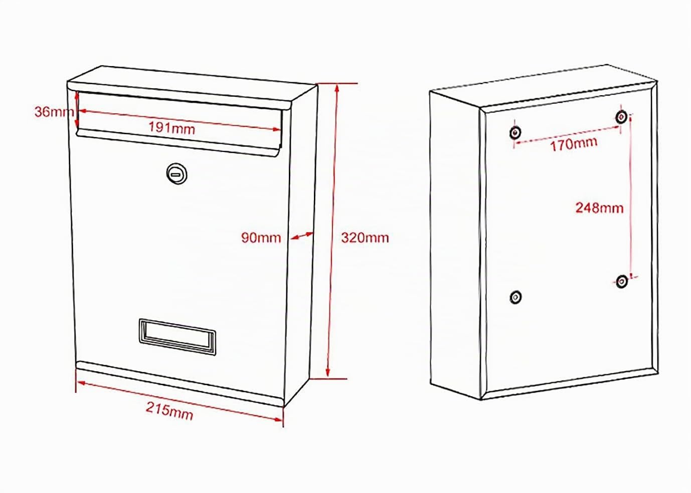 Kippen 10005AC Boîte aux Lettres, modèle Mail, Couleur Grise, Dimensions : 320 x 215 x 90 mm