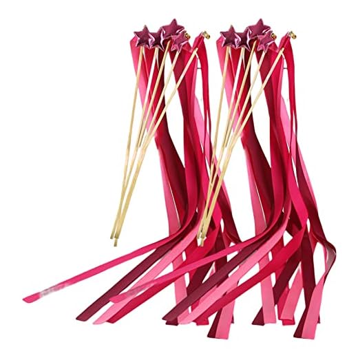 Katolang 10Pcs Princess Ribbon pinnar med stjärnor, färgglada träkron stavar änglar älvor, låtsas spel, dans, Barn Stick Twirling, Fotografering Prop Bell Fairy Stick, part streamers för bröl