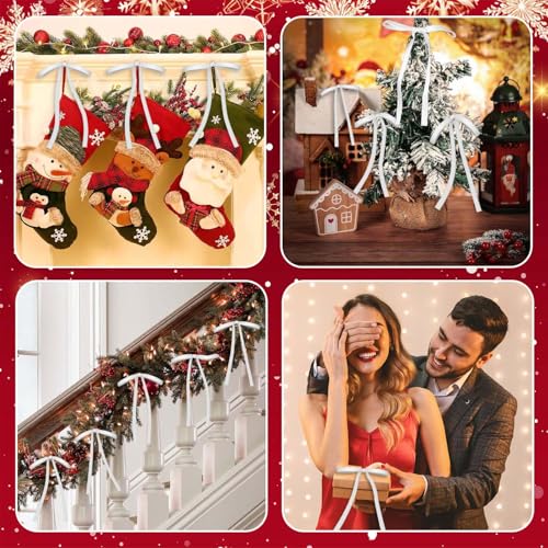 Image of 24 Pcs White Velvet Bows Ornaments for Christmas Tree, Vintage Rustic Elegant Velvet Christmas Bows Tree Decorations, Indoor Home Decor for Wreath Mantle Gift Wrap Holiday Decor, 3 /8'' W, 5 * 7 inch