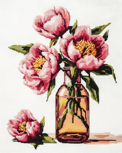 Broderie Point de Croix Pivoines Roses pour sublimer votre décoration de salon