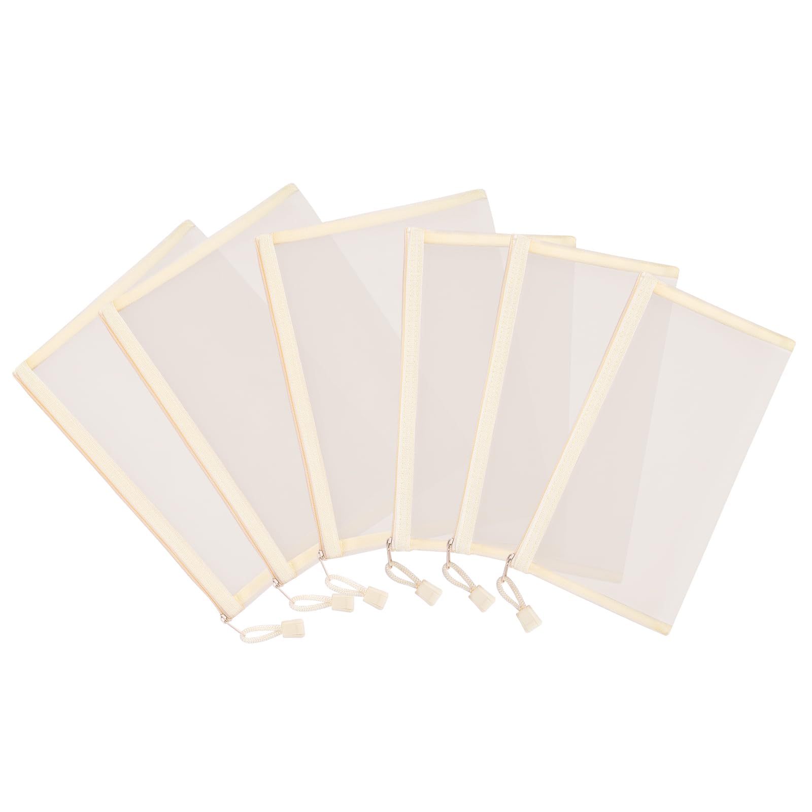 Lot de 12 trousses à fermeture éclair en maille de nylon pour cosmétiques, cosmétiques, fournitures scolaires, fournitures de bureau et accessoires de voyage, beige, A5
