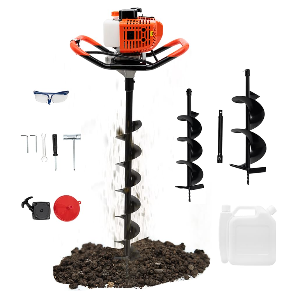 Tarière à essence 52 cc avec 3 forets (10, 15, 20 cm), rallonge 2