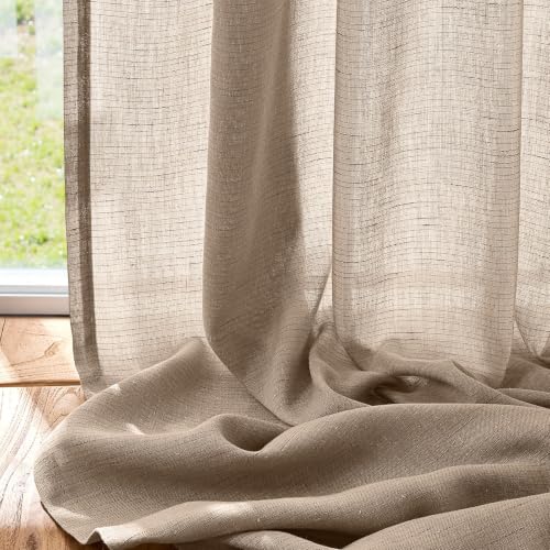 Image of jinchan Linen Curtains Light Filtering Back Tab 100x108 Inch 1 Panel Taupe