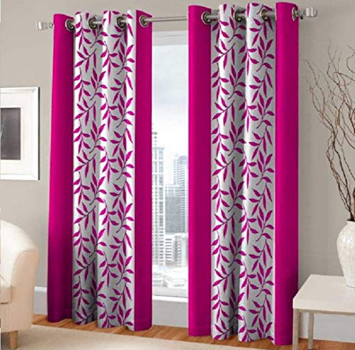 Image of Woah Polyester Floral Door Curtain Door Window Curtain Premium Polyester Weaved Parda Modern Parde for Living Room Bedroom Home Office Screens Eyelet Ring (7 Feet -Pink)