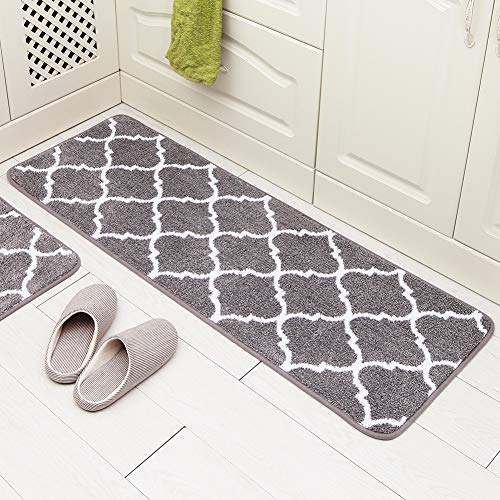 Carvapet 2 Pieces Microfiber Moroccan Trellis Non-Slip Soft Kitchen Mat Bath Rug Doormat Runner Carpet Set, 17