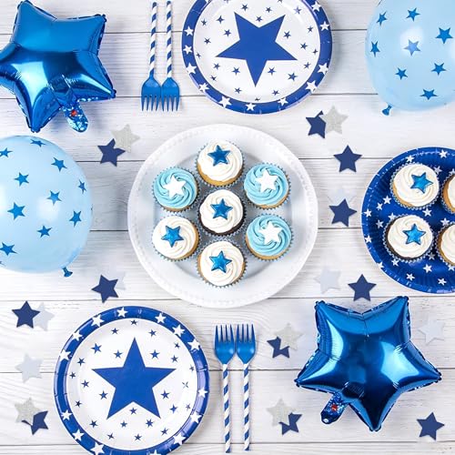 Image of 200Pcs Glitter Blue White Silver Star Table confetti,Paper Star Confetti for Birthday Party Halloween Bachelorette Wedding Baby Shower Graduation Decorations