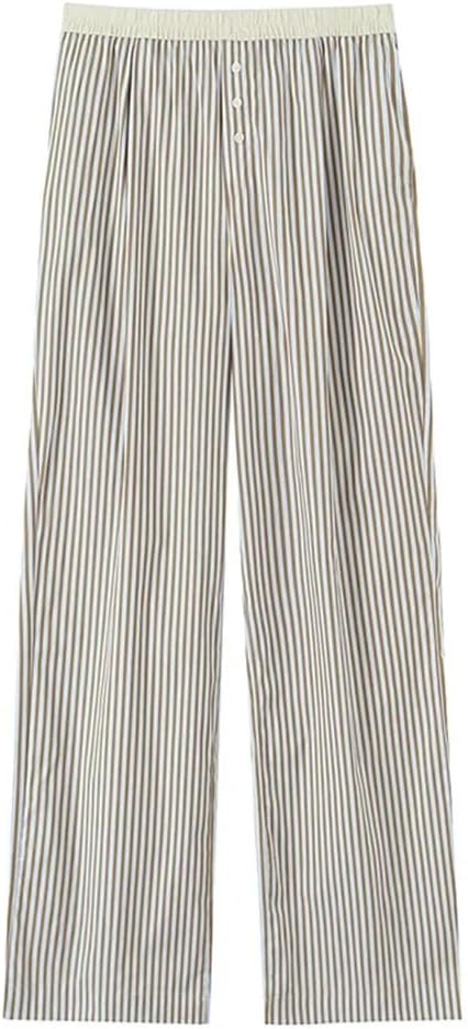 Women's Striped Retro High Elastic Waist Pleated Straight Pants
