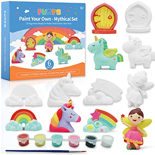 Funto Paint Your Own Unicorn Painting Kit, 13 PCS Arts and Crafts Set for Kids, STEAM Projects Creative Activity DIY Toys Gift for Boys & Girls Age 3 4 5 6+, with 6 Figurines, 6 Paint Pots, 1 Brush