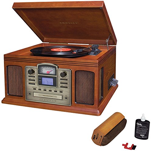 Crosley Director CD Recorder with Cassette & Record Player Paprika (CR2405C-PA) with RCA D4+ Vinyl Record Cleaning Fluid System