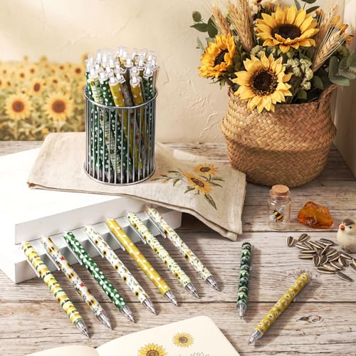 Image of Jetec 108 Pcs Sunflower Pens Bulk Ballpoint Pens Sets Stuff Aesthetic Retractable Office Supplies Gift for Student Teacher Writing Journal Planning Notepad Desk Decor for Women Men Nurse Staff