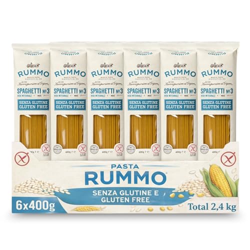 Spaghetti Rummo Nº3, Pasta Italiana, Pasta alimenticia con harina de arroz integral y maíz, Sin gluten, Puede contener trazas de soja y altramuces, 6 Paquetes de 400 gr