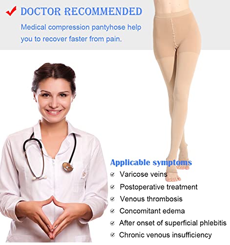 Image of Medical Compression Pantyhose Stockings for Women & Men,20-30mmHg Graduated Support Hose Tights,Opaque Open Toe Waist High Compression Stockings & Leggings for Varicose Veins,Edema,Flight,DVT