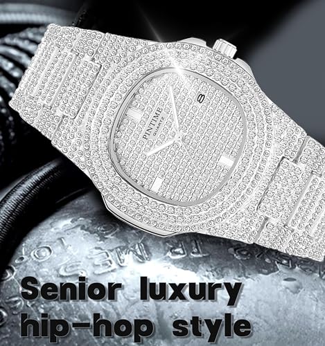 Premium Unisex Bling Diamond Quartz Watch with Oversized Face - Stainless Steel Bracelet in Gold, Silver, and Rose Gold - Image 4