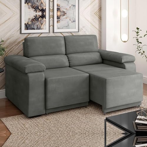 Melhores Sofás de 2 Lugares - Transforme Sua Sala  4 Sofá Retrátil Desmontável Suede 2 Lugares Fox (CINZA)