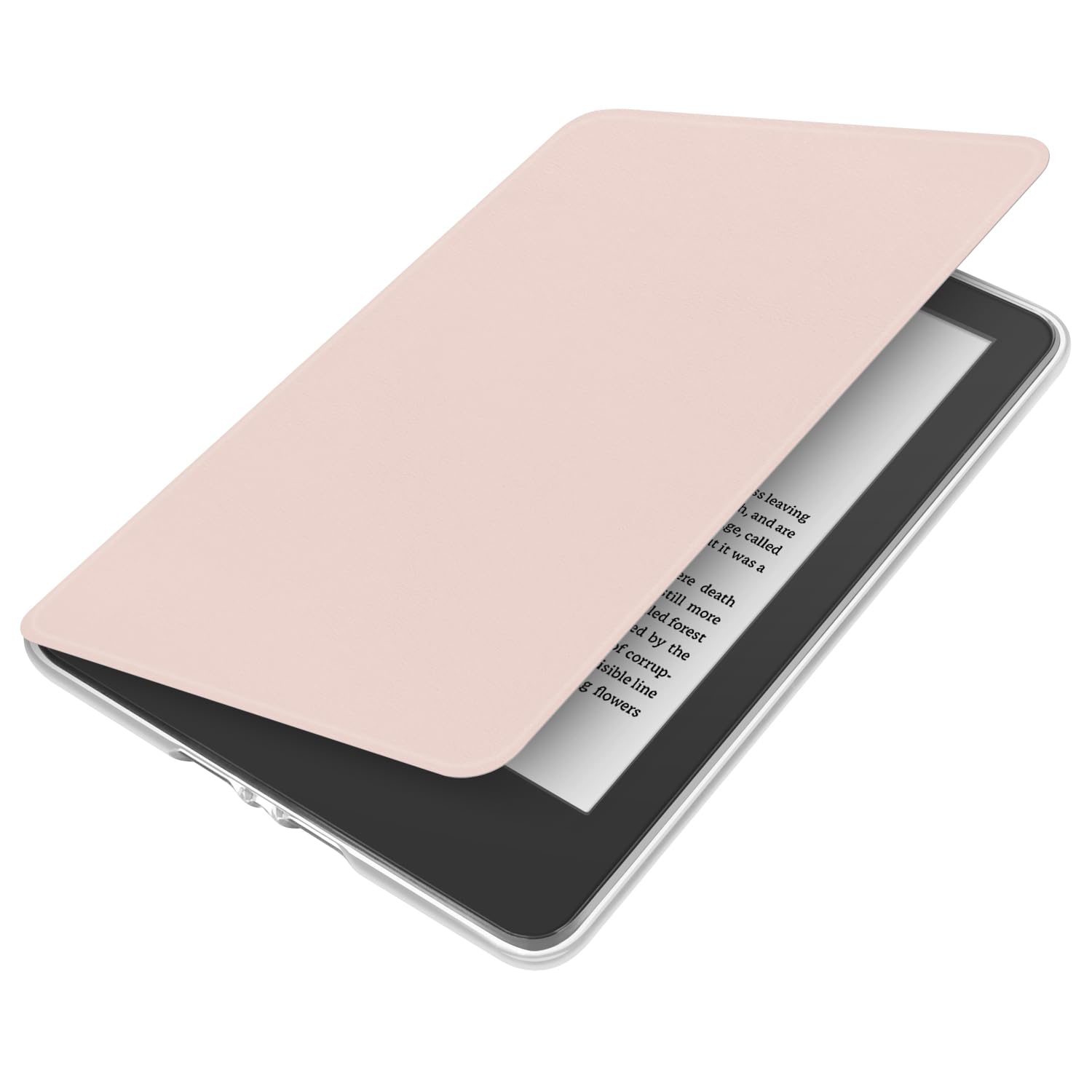 Custodia per Kindle Paperwhite 12th Generación 2024 7" e Kindle Colorsoft Signature Edition 7", con adesivi, cover in PU + retro rigido in TPU trasparente con cinturino, Auto Sleep/Wake, rosa