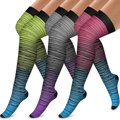 Image of Bluemaple Thigh High Compression Socks for Women and Men Circulation(3 Pairs) Over the Knee-Best Support for Running,Travel