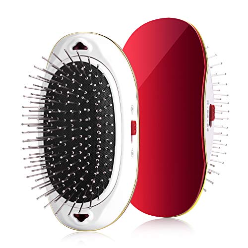 Hair Brush Portable Detangler Hair Brush Electric Mini Negative Ionic Round Hair Brush Vibrating Scalp Massage Brush Detangling Brush