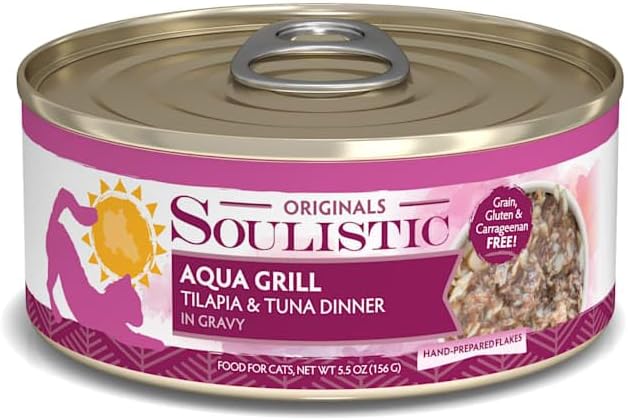 Soulistic Originals Aqua Grill Tilapia & Tuna Dinner in Gravy Wet Cat Food, 5.5 oz., Case of 8