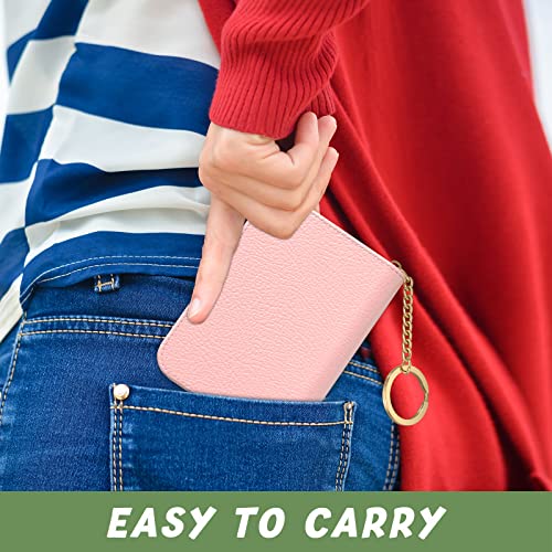 Image of Aiawoxc Credit Card Holder for Women, Small RFID Wallet Slim Leather Business Card Organizer Case with Zipper and Keychain, Pink