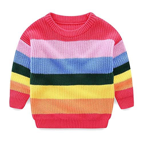 Image of Mud Kingdom Girls Boys Sweaters Rainbow Stripes Crewneck Knit Pullover Fall 2-9 Years