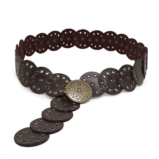 Cinto Boho Chic Feminino Estilo Ocidental Redondo Western Fivela Ouro Velho Moderno Tendencia Festa