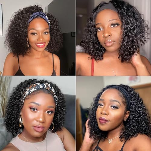 Image of Deep Wave Headband Wig Human Hair 14 Inch Brazilian Virgin Natural Black