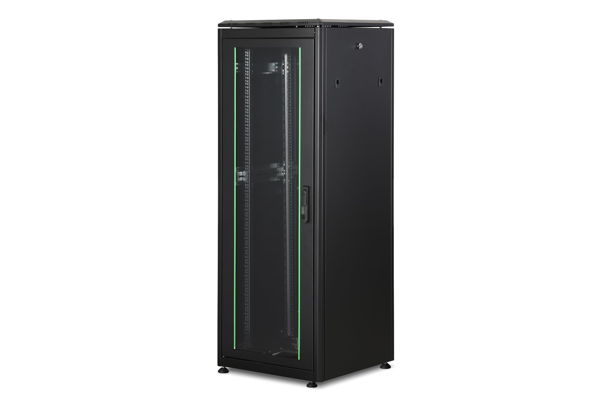 DIGITUS Armario de red – Rack de 19 pulgadas – 32U – 60 x 60 cm – Profundidad útil 54,3 cm – Capacidad de carga 1200 kg – Independiente – Puerta de cristal – IP20 – Serie Unique – Negro