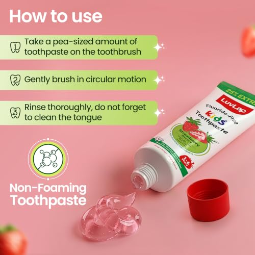 Image of LuvLap Baby Toothpaste for Kids 80gm + 25% Extra, Strawberry Flavour, SLS & Fluoride Free Baby Toothpaste, Removes Plaque, Prevents Bacteria & Cavities, Ensures Healthy Teeth & Gums, 12M+(Pack of 1)