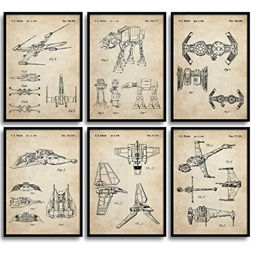 MONOKO® Star Wars Lot de 6 posters de brevets de guerre des étoiles sans cadre (ensemble Starwars, brevet vintage, 6 x A4 (21 x 29,7 cm)