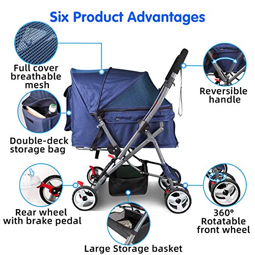 Noodoky Pet Stroller for Cats Dogs Rabbit with Reversible Handle, Dog Stroller for Small or Medium Animal up to 40… - Image 3