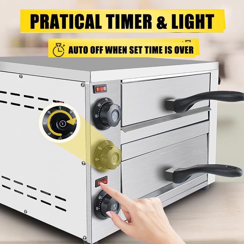 Horno de pizza de mesa de 2 niveles - Acero inoxidable comercial eléctrico interior con temporizador para el hogar y restaurante 4