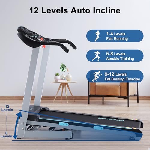 Image of BORGUSI Treadmill with 12% Auto Incline - 300 LBS Capacity Running Machine with 17.5 Wide Belt, 3HP Folding Electric Treadmills with Bluetooth Speaker for Home, Up to 8.5 MPH Speed, 36 Preset Programs