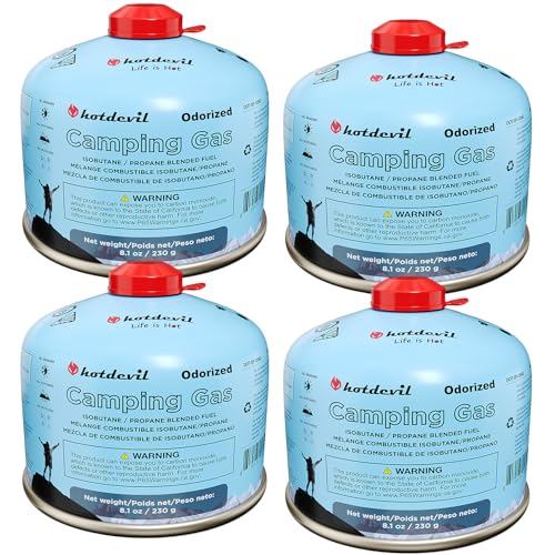 KOMAN Isobutane Fuel Canister 230 Gram Camping Stove Fuel Butane Propane Blend Camping Fuel Gas Canister Backpacking Fuel Light-Weight Compact Camping Fuel (4 Pack)
