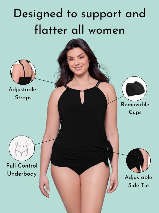 Aqua Green Womens Keyhole Neckline Adjustable Coverage Slimming Swimdress - Image 5