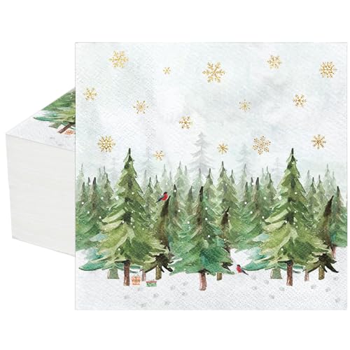 Serviettes en papier jetables Noël avec motif arbre de Noël et flocon de neige pour vaisselle fête